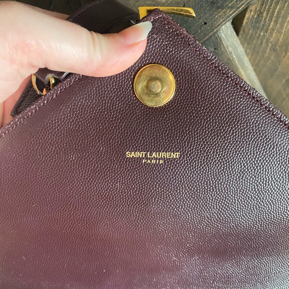 TRADE!💕YSL Saint Laurent Chevron large Burgundy leather chain bag purse gold - Picture 8 of 14